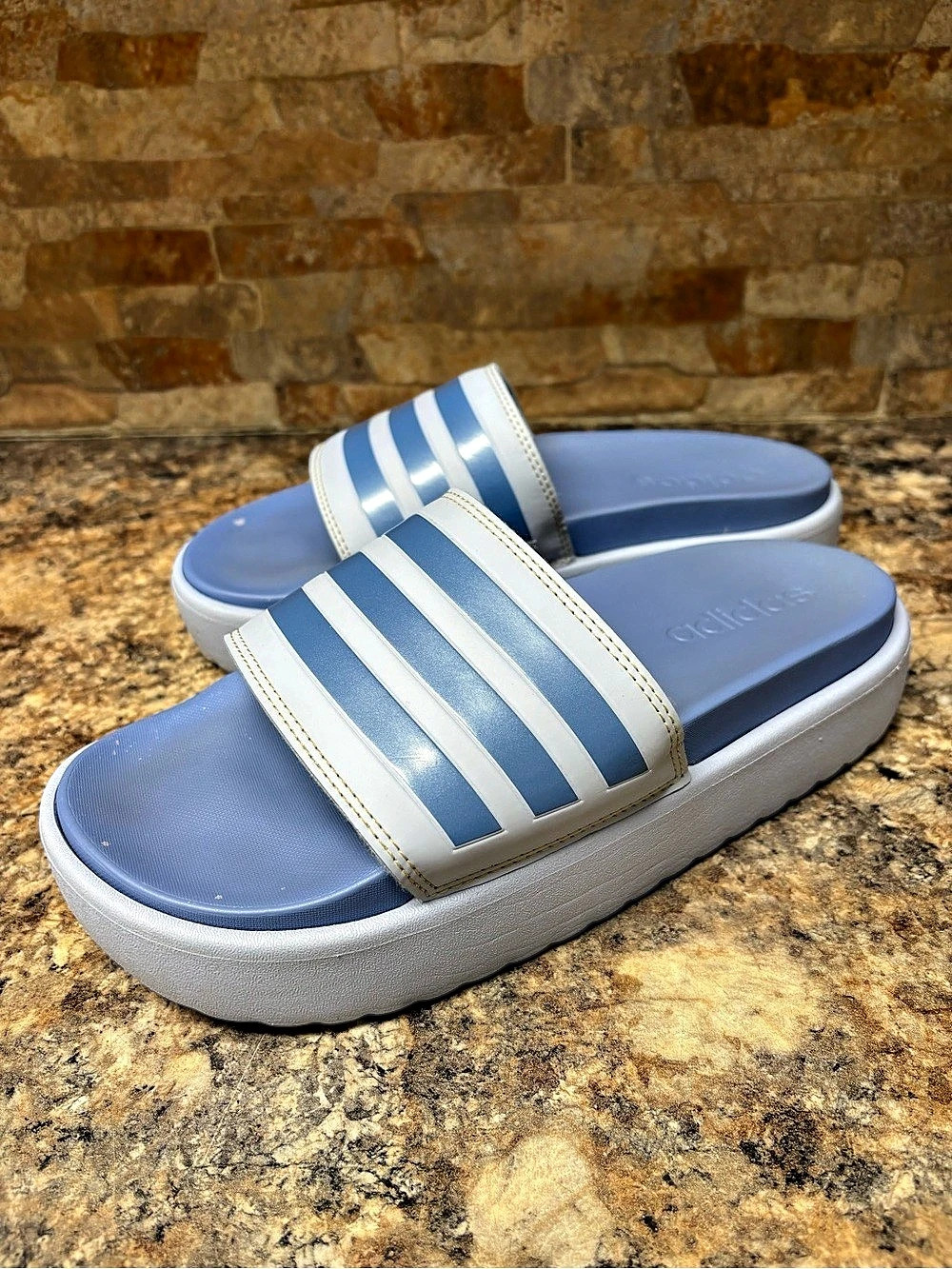 Adidas Adilette Comfort Blue / White Slides Size 9